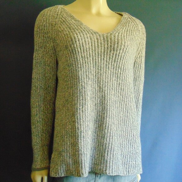 Rag & Bone Gray Marled Cotton Wool V-Neck Chunky Pullover Sweater Sm - Picture 3 of 8